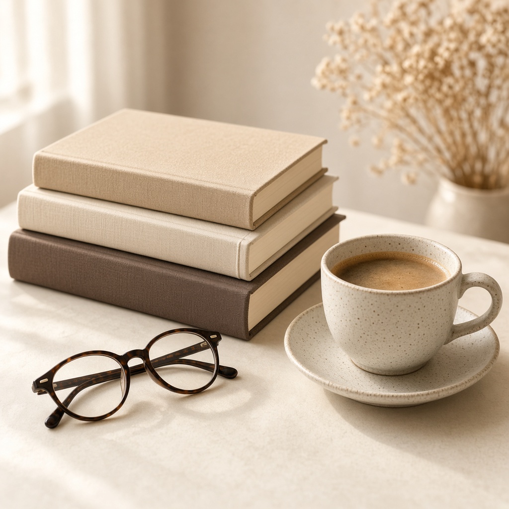 Stack of books with reading glasses